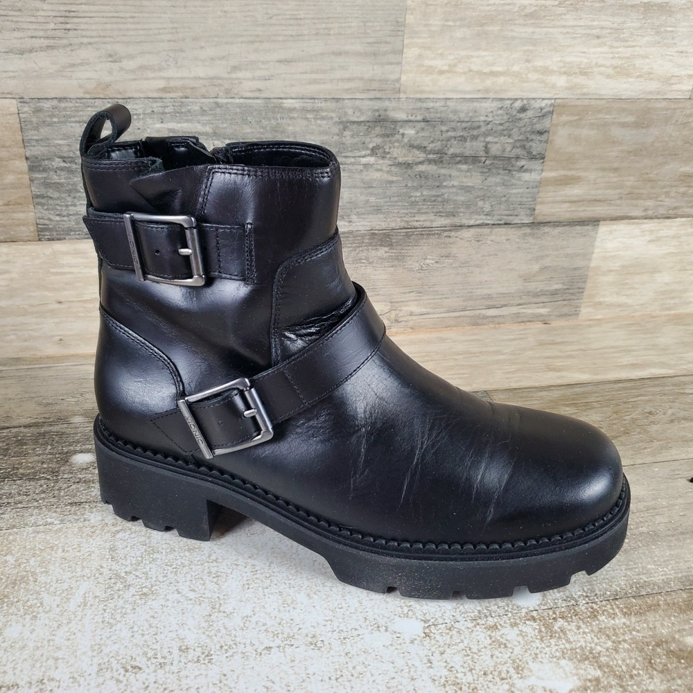 Vionic Folsom Womens Ankle Boot Sz 6.5 W Black Leather Buckle Side Zip Round Toe - Picture 1 of 10